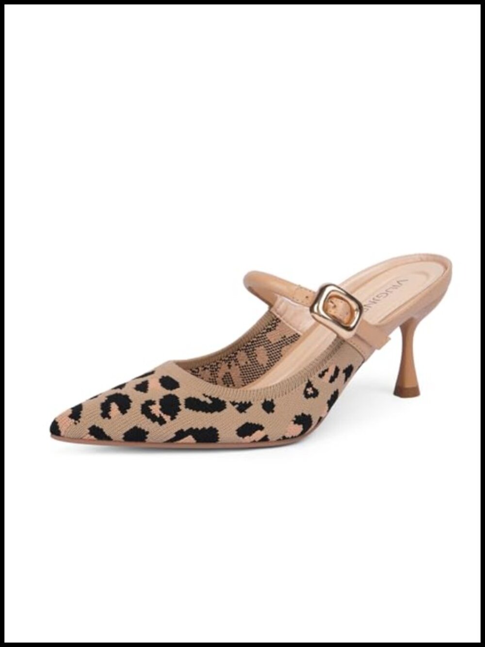 Women's Closed Toe Kitten Heel Mules - Leopard Knit Pointed Toe Slip On